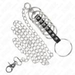 7 Anelli Per Pene In Metallo Da 3,8 Cm A 5 Cm Collegati Con Pelle E Catena In Metallo 100 Cm - Kink - immagine 4