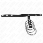 4 Anelli Per Pene In Metallo Da 3,8 Cm Collegati Con Cinturino In Pelle Da 22 X 1,5 Cm E Chiusura A Pressione - Kink - immagine 3