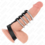 4 Anelli Per Pene In Metallo Da 3,8 Cm Collegati Con Cinturino In Pelle Da 22 X 1,5 Cm E Chiusura A Pressione - Kink - immagine 2