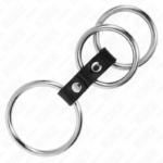 Anello Per Pene In Metallo Triplo Da 3,7 Cm A 5 Cm Collegato Con Pelle - Kink - immagine 4