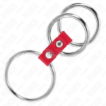 Anello Per Pene In Triplo Metallo Da 3,7 Cm A 5 Cm Collegato Con Pelle Rossa - Kink - immagine 3