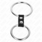 Doppio Anello Per Pene In Metallo Da 3,7 Cm A 5 Cm Collegato Con Cinturino In Pelle Modello 2 - Kink - immagine 3