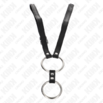 Doppio Anello Per Pene In Metallo Da 3,8 Cm A 5 Cm Con Cintura In Pelle 112 Cm - Kink - immagine 3