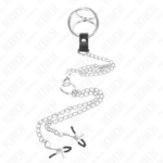 Anello Per Pene In Metallo Cromato Triplo Da 3 Cm A 4,5 Cm Con Catena In Metallo Da 26 Cm E Clip Per Capezzoli - Kink - immagine 3