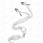 Anello Per Pene In Metallo Cromato Triplo Da 3 Cm A 4,5 Cm Con Catena In Metallo Da 26 Cm E Clip Per Capezzoli - Kink - immagine 4
