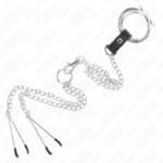 Anello Per Pene In Metallo Cromato Triplo Da 3,8 Cm A 5 Cm, Catena In Metallo Da 26 Cm E Morsetti Per Capezzoli Mod. 2 - Kink - immagine 5