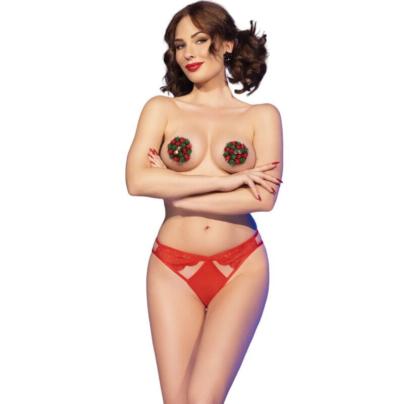 img_194009_77653a51196f6c80cb0bdf968c817a7a_1.jpg Cr 4839 Set Natale Copri Capezzoli + Slip Rosso S/M - Chilirose - immagine 1