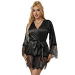 953805 Elegante Pigiama In Pizzo + Perizoma Nero L/Xl - Subblime