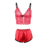 953898 Camicia Da Notte In Seta E Pizzo + Slip Rosso S/M - Subblime - immagine 5