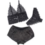 953928 Camicia Da Notte In Seta E Pizzo + Slip Nero L/Xl - Subblime - immagine 3