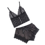 953935 Vestaglia Da Notte Casual In Seta + Pantaloni In Pizzo Nero S/M - Subblime - immagine 4
