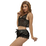 953935 Vestaglia Da Notte Casual In Seta + Pantaloni In Pizzo Nero S/M - Subblime - immagine 3