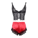 953966 Vestaglia Da Notte Casual In Seta + Pantaloni In Pizzo Nero/Rosso L/Xl - Subblime - immagine 8