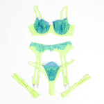955311 Completo Reggiseno Con Pizzo E Linee Giarretrici Verde E Blu S/M - Subblime - immagine 6
