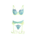 955328 Completo Reggiseno Con Pizzo E Linee Giarretrici Verde E Blu L/Xl - Subblime - immagine 7