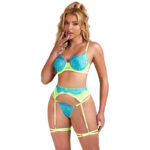 955328 Completo Reggiseno Con Pizzo E Linee Giarretrici Verde E Blu L/Xl - Subblime - immagine 4