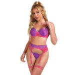 955366 Completo Reggiseno Con Pizzo E Linee Di Giarrettiera Rosa E Viola L/Xl - Subblime