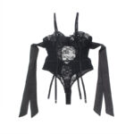 955496 Body In Pizzo Con Fiocchi E Giarrettiere Nero S/M - Subblime - immagine 6