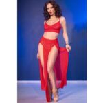 Cr 4850 Set Top Rosso Y Leggins Con Complementos Dorados S - Chilirose - immagine 7