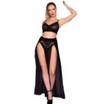Cr 4672 Top Nero Falda Y Tanga Con Cadenas Doradas S - Chilirose