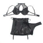 957582 Conjunto Sujetador Y Falda De Cuero Nero S/M - Subblime - immagine 4