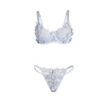 957629 Conjunto Sujetador Y Panties Con Bordados De Flores Celeste S/M - Subblime - immagine 5