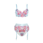 957643 Conjunto Sujetador Y Liguero Con Bordados De Flores Rosas S/M - Subblime - immagine 5
