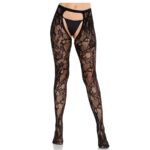 Calze In Pizzo Rosa Con Schiena Aperta Nere - Leg Avenue