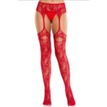 Calze In Pizzo Con Giarrettiere Rosse - Leg Avenue