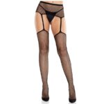 Calze In Pizzo Con Croce E Cintura Reggicalze Nere - Leg Avenue