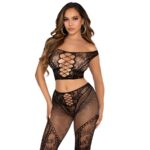 Crop Top E Legging A Rete Con Spalle Scoperte Nero - Leg Avenue