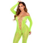 Bodystocking Senza Cavallo Exotic Snake Lace Neon Green - Leg Avenue