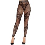 Collant Senza Piede In Pizzo E Trasparente Nero - Leg Avenue