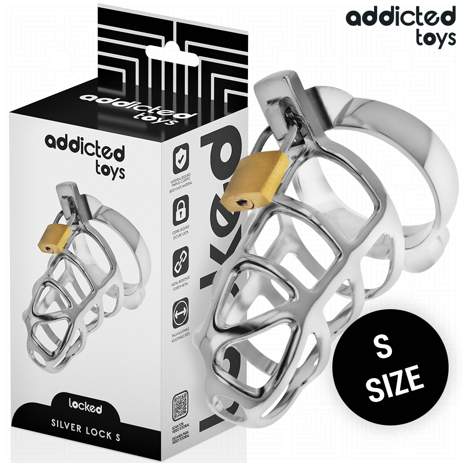 img_207145_f7cdbe8e6d86b0491cf22d7c5adb23ed_1.png Gabbia Per Pene In Metallo Con Bloccaggio Argento Taglia S - Addicted Toys Locked - immagine 1